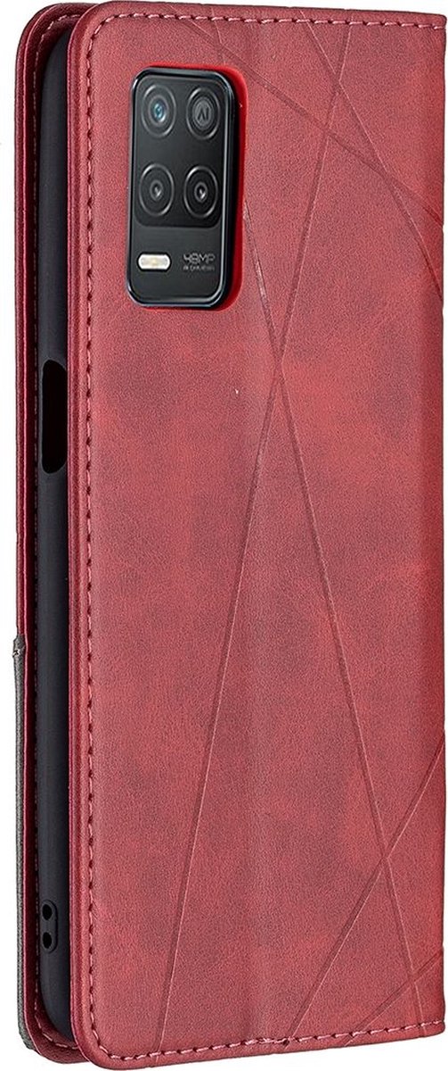 Mobigear Telefoonhoesje geschikt voor Realme Narzo 30 5G‎ Hoesje | Mobigear Rhombus Slim Bookcase | Pasjeshouder voor 2 Pasjes | Telefoonhoesje voor Pinpas / OV Kaart / Rijbewijs - Rood