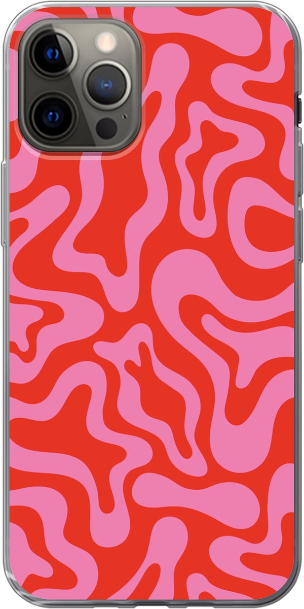 Telefoonhoesje Geschikt voor iPhone 12 Pro hoesje - Abstract - Patroon - Rood - Roze - Minimalistisch - Siliconen Telefoonhoesje Telefoonhoesje