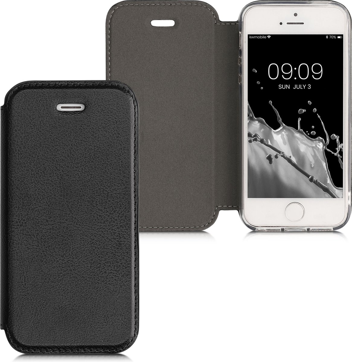 kwmobile hoesje geschikt voor Apple iPhone SE (1st Gen 2016) / iPhone 5 / iPhone 5S - kunstlederen mobiele telefoon case - flip cover hoesje zwart
