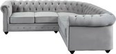 Bol.com Vente-unique Hoekbank van fluweel CHESTERFIELD - Zilvergrijs aanbieding