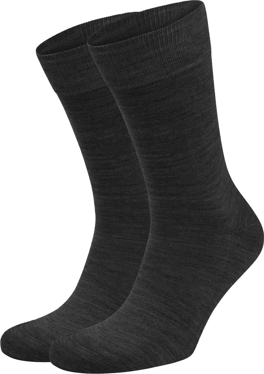 Suitable Merino Sokken Antraciet 2-Pack - Dames en Heren - Maat 43-46 - Set van 2 Paar - Temperatuur regulerend - Thermosokken met badstof voetbed - Halfhoge sokken
