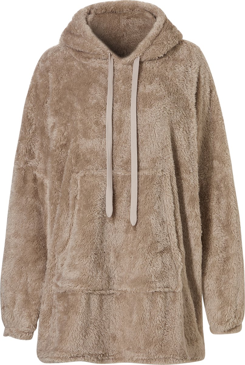 Dames Huggle Fleece Hoodie Loungewear Incl Capuchon Taupe - One Size