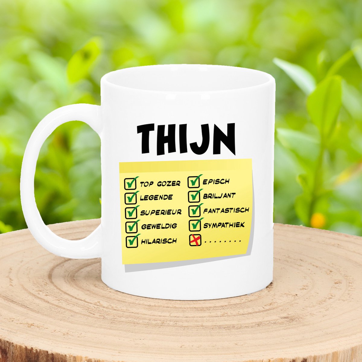 Bellatio Decorations Naam mok Thijn - wit - top gozer - keramiek - 300 ml - cadeau collega beker