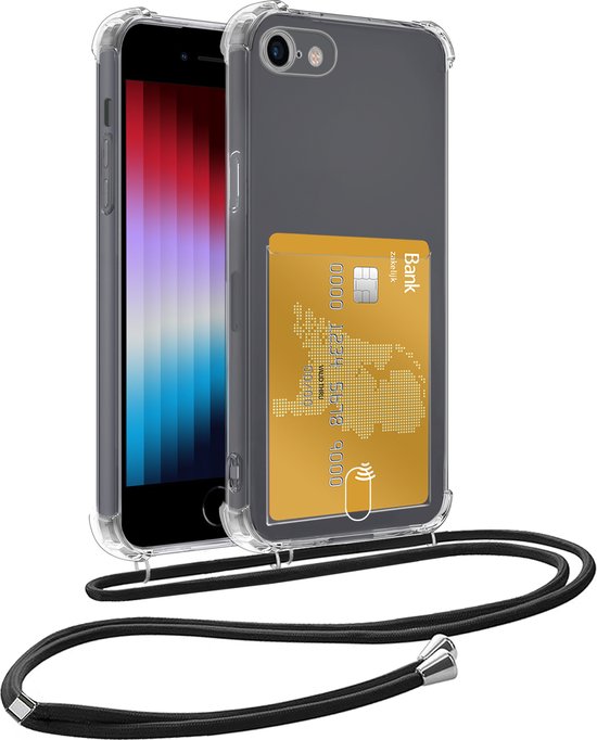 Coque pour iPhone 8 avec cordon et porte-cartes en Siliconen – Coque pour iPhone 8 avec porte-cartes – Transparent