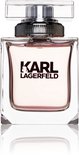 Flacon Karl Lagerfeld Eau de Parfum. Flacon transparent avec bouchon argenté et liquide rose.