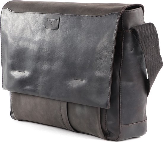 strellson Cuir Sac à épaule bandoulière Sac d'ordinateur portable pour ordinateur portable Brick Lane Messenger Dark Brown Brun