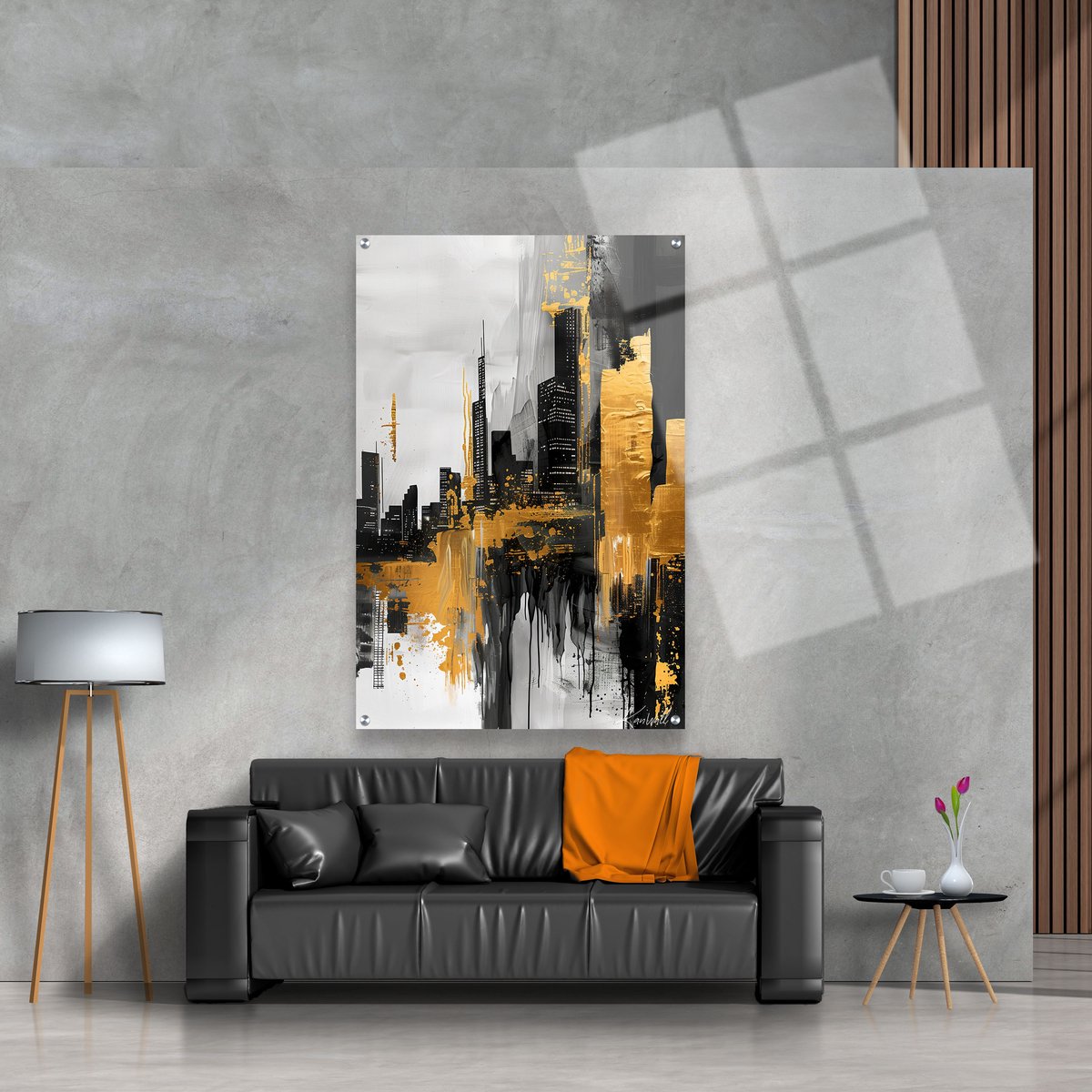 Luxe Plexiglas Schilderij Cityscape of Gold | 90x60 cm | Woonkamer | Slaapkamer | Kantoor | Muziek | Design | Art | Modern | ** 5MM DIK**
