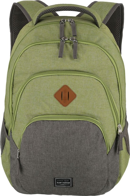 Travelite Rugzak met Laptopvak – Lichtgewicht 22L Zwarte Backpack met Gewatteerde Rug & Veel Vakken - Groen/Grijs