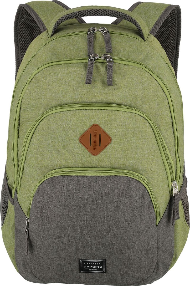 Travelite Rugzak met Laptopvak – Lichtgewicht 22L Zwarte Backpack met Gewatteerde Rug & Veel Vakken - Groen/Grijs