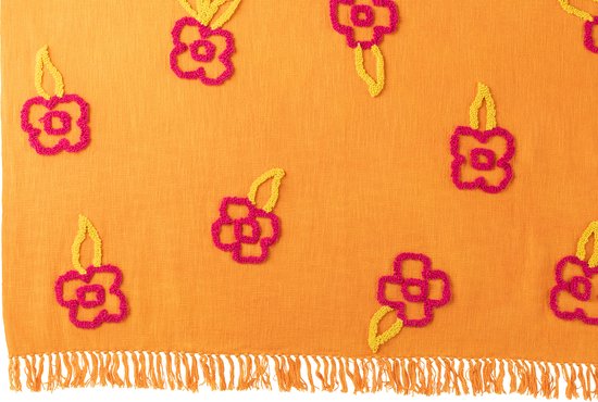 J-Line plaid Bloemen - katoen - oranje/roze/geel - 130 x 180 cm