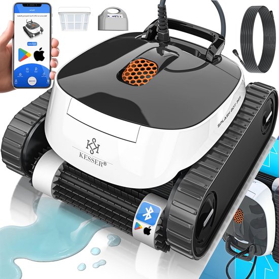 KESSER® Zwembadrobot voor vloer en muur, zwembadzuiger tot 100 m² zwembaden en een krachtige reiniging, zwembadreiniger volautomatisch met app-functie en controlemodule, klimmechanisme