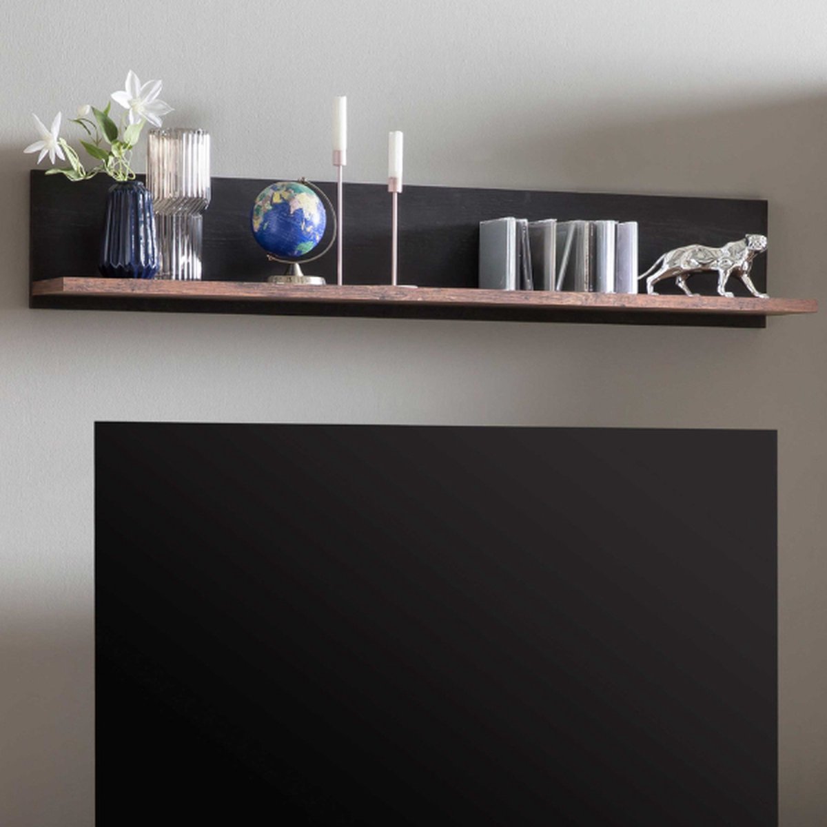 Wandplank Atnalta 135x22 Cm-Oldwood/zwart - Hela - Wandrek - Bruin - Spaanplaat