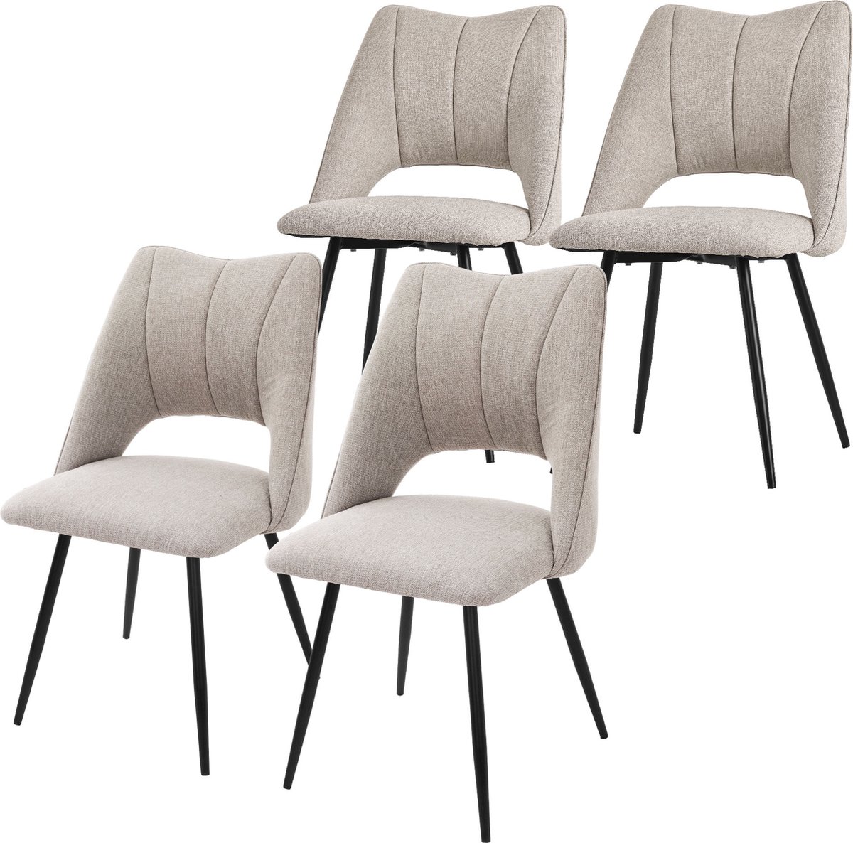 ml-design eetkamerstoelen set van 4 beige, polyester zitting met zwarte metalen poten, keukenstoelen met rugleuning, woonkamerstoelen, stoelen voor eetkamer keuken kantoor, gestoffeerde armstoelen