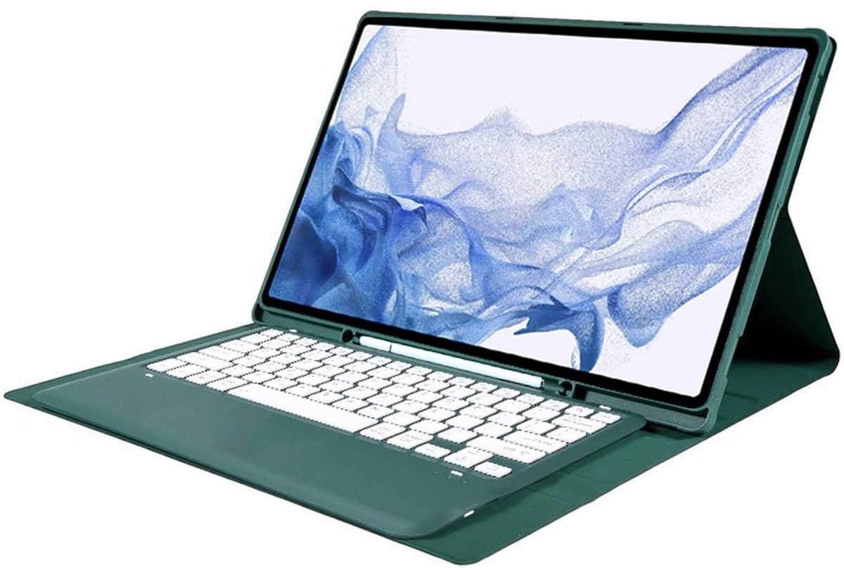 Mobigear Tablethoes geschikt voor Samsung Galaxy Tab S10 Ultra Hoes | Mobigear Keys QWERTY Bluetooth Toetsenbord Bookcase + Stylus Houder - Groen