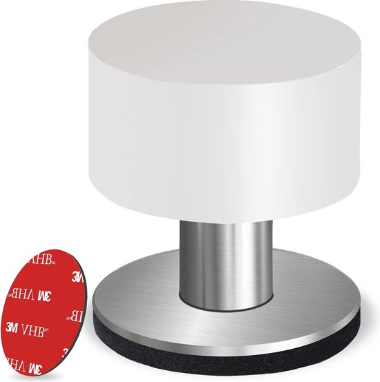 DONGZQAN Deurstopper voor muur, 2 stuks, zelfklevende roestvrijstalen deurstopper, 3,5 x 4,6 cm, dubbele deurstopper met geluiddemper, wit