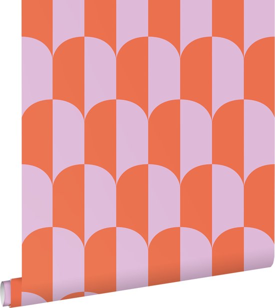 ESTAhome papier peint arches art déco lilas violet et orange - 0,53 x 10,05 m - 139982