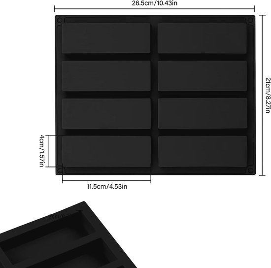 Set van 2 siliconen mueslivormen - Rechthoekige vorm - Voor muffins, desserts, chocoladerepen - Zeep - Met 8 holtes