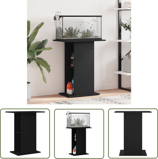 Support D'aquarium En Chêne Noir - 60,5x36x72,5 Cm - Meuble Bas Avec étagères Ouvertes - Pour Salon
