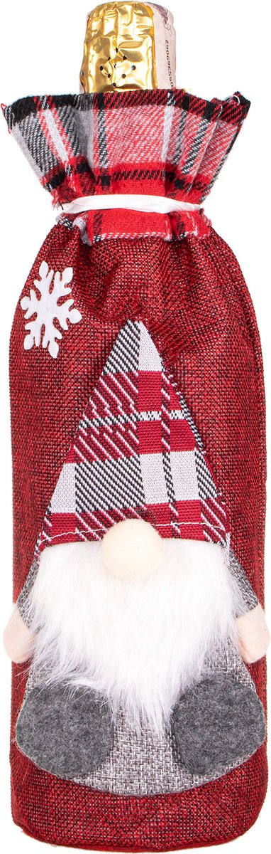 Springos Flessenhoes - Kabouter - Hoed - Rood - Wijn - 29 cm