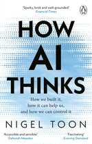 Boekcover met de titel "HOW AI THINKS" op een blauwe lucht achtergrond met witte en blauwe stippen. Auteur Nigel Toon.