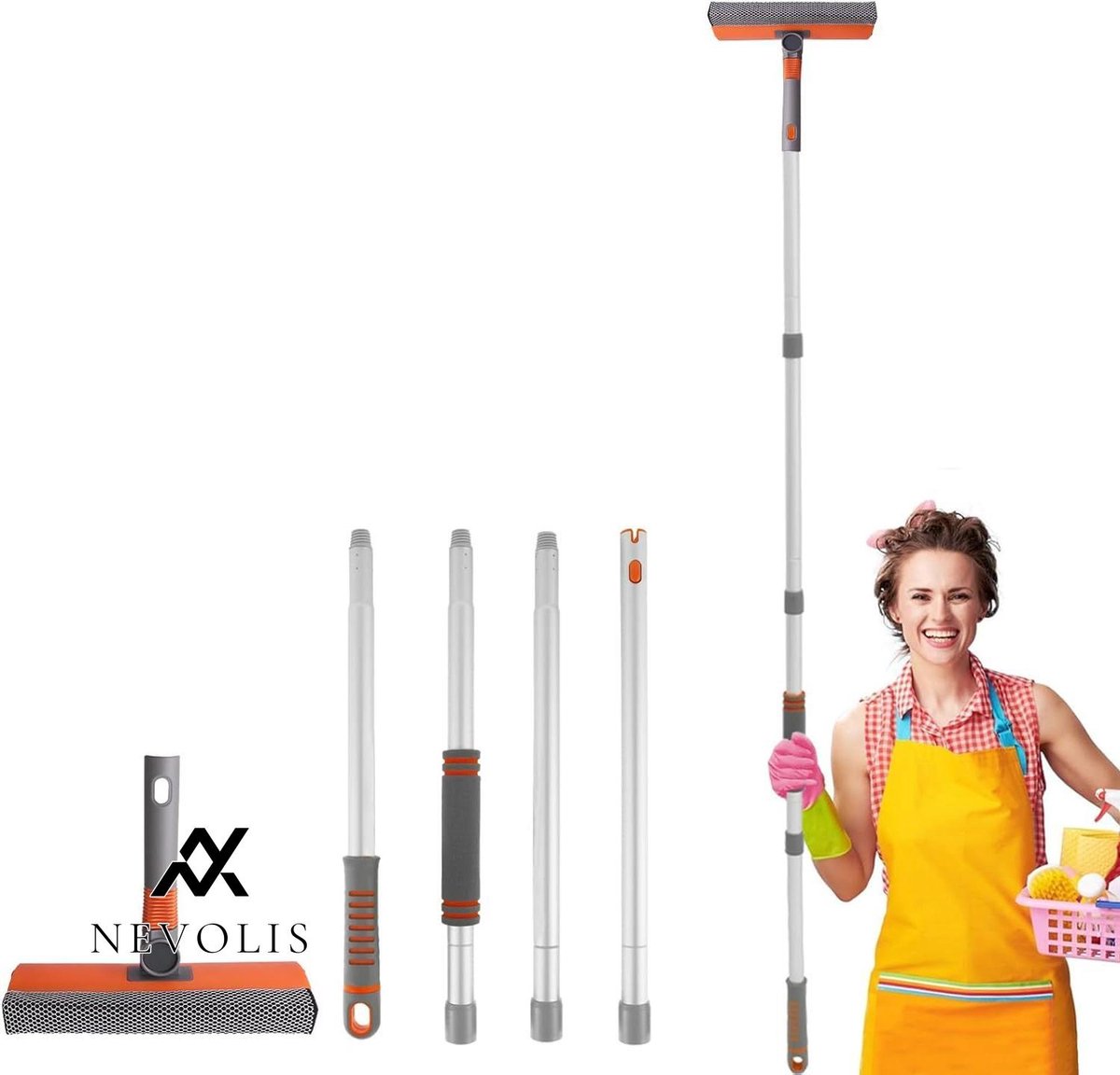 Goedkoopste Nevolis 2-in-1 Ramreiniger 160 cm Raamwisserreiniger met Aluminium Telescoopsteel Raamwasapparatuur met Buigbare Draaibare Kop Glasreinigingsgereedschap voor Binnen en Buiten Hoog Raam - Raamreiniging - Reiniging Gadgets .