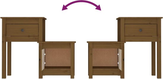 The Living Store Table de chevet Bois de pin - Trendy - Massief - 79,5 x 38 x 65,5 cm - Marron miel