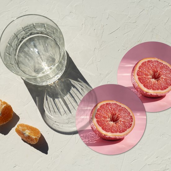 Dessous de verre Pamplemousse - Rose - Disco - Brillant - 10x10 cm - 6 morceaux - Sous pour Verres et Tasses