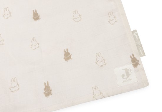 Jollein x Nijntje - Hydrofiele Doek Large 115x115cm - Inbakerdoek, Spuugdoekjes, Baby Doeken - Zacht Katoen - Happy Miffy - Nougat - 2 Stuks van Jollein — afbeelding 4