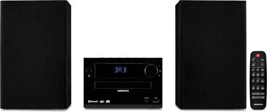 MEDION E64482 Micro Audio System compact systeem (internetradio, DAB+, CD-speler, PLL FM-radio, Bluetooth, MP3-speler, AUX, hoofdtelefoonaansluiting, USB, sleeptimer, dimbaar display) zwart
