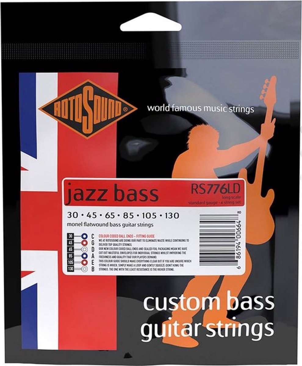 Rotosound RS776LD Jazz Bass 77 string set electric bass 6 monel flatwound 30-130