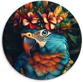 WallCircle - Wandcirkel 60x60 - Papegaai - Vogel - Kleurrijk - Bloemen - Bladeren - Ronde schilderijen woonkamer - Wandbord rond - Muurdecoratie cirkel - Kamer decoratie binnen - Wanddecoratie muurcirkel - Woonaccessoires