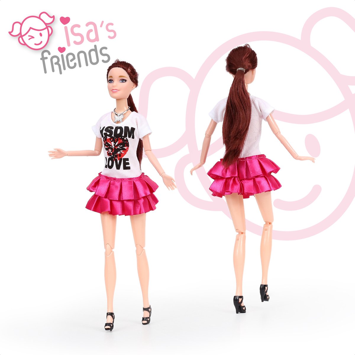 Poppenkleertjes Isa's friends - 3 Outfits voor poppen - Geschikt voor o.a Barbie - Setje 'Femke' — afbeelding 5