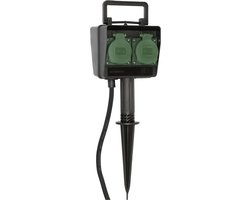 Brennenstuhl Tuincontactdoos / Buitencontactdoos 4-voudig op spies (Weerbestendige kunststof, Tuinstekkerdoos met waterdichte behuizing, 10m kabel) zwart