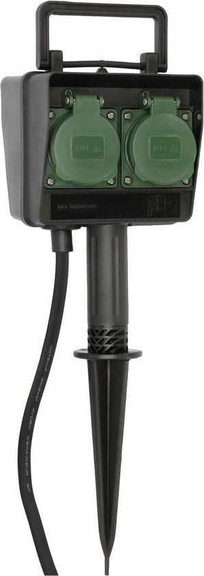 Brennenstuhl Tuincontactdoos / Buitencontactdoos 4-voudig op spies (Weerbestendige kunststof, Tuinstekkerdoos met waterdichte behuizing, 10m kabel) zwart