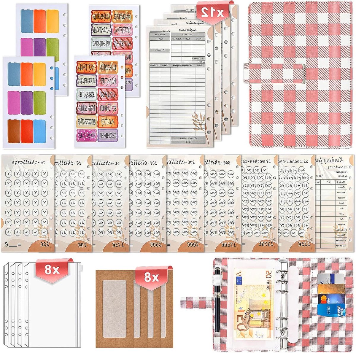 German A6 Size PU Leather Money Organizer Budget Planner with Foil for Saving and Sinking Finds.