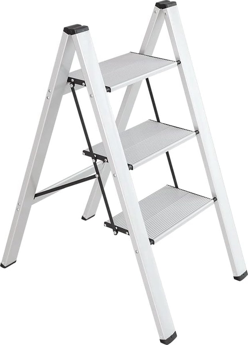 Aluminium Opstapladder - 3 Treden, Antislip en Ruimtebesparend - Maximaal 100 kg