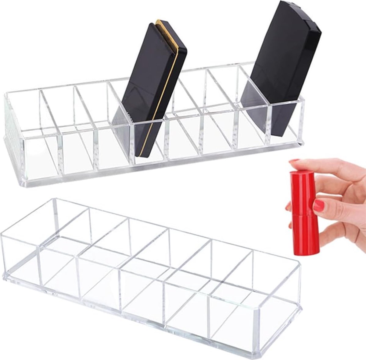 Goedkoopste Transparante Cosmetica Organizer - 2 Stuks, Acryl Make-up Opbergdozen met Vakken - Ideaal voor Make-up, Nagellak en Cosmetica