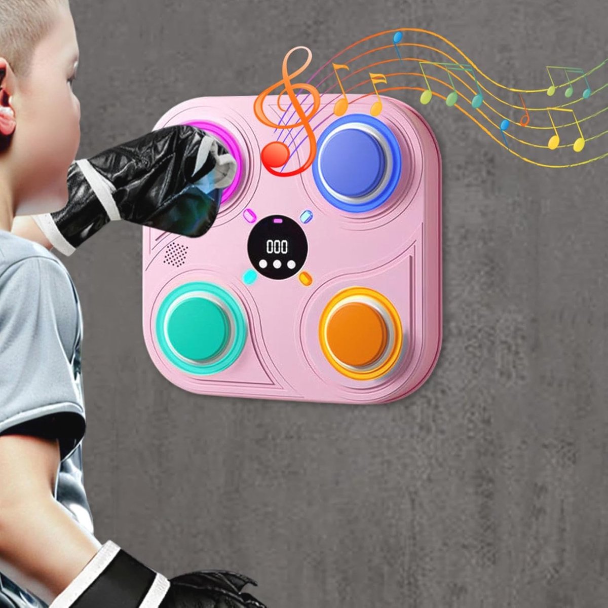 Muziek Boxing Machine, draagbaar elektronisch boksapparaat, wandmontage, intelligent, snelheidsinstelling, ondersteunt Bluetooth voor kinderen en volwassenen, bokslenzen (halve vingerhandschoenen