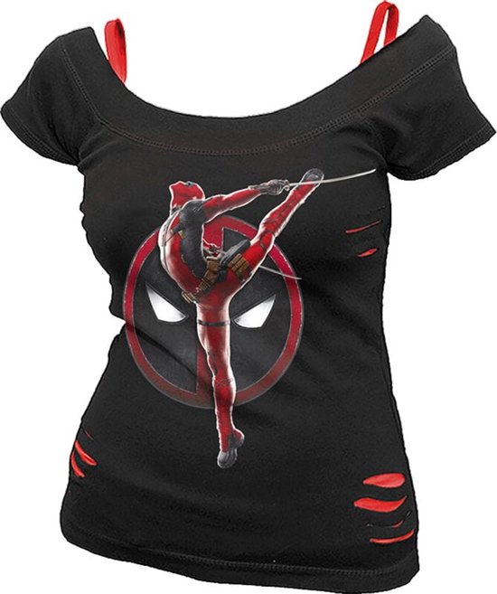 Deadpool - Pose - T-shirt 2 en 1 rouge déchiré noir L