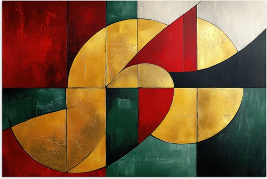Poster 120x80 cm - Abstract - Kerst - Goud - Rood - Groen - Posters - Kamer decoratie - Wanddecoratie woonkamer - Kerstdecoratie voor binnen - Kerstversiering - Kerstmis versiering in huis - Kerstaccessoires