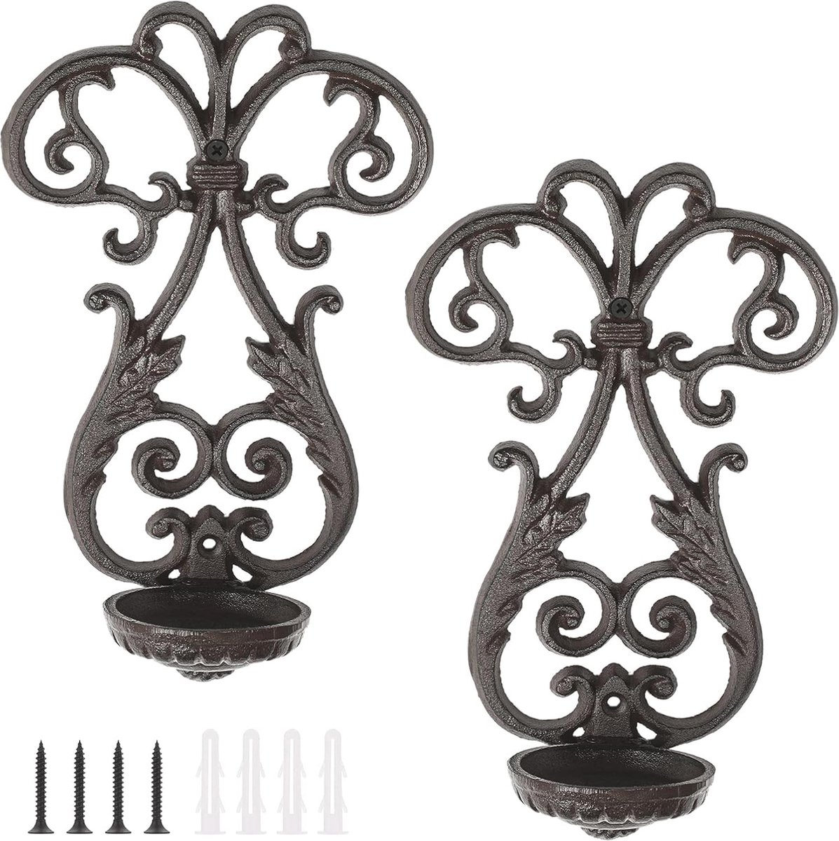 Set van 2 Gietijzeren Wandkandelaars voor Wanddecoratie - Vintage en Rustiek