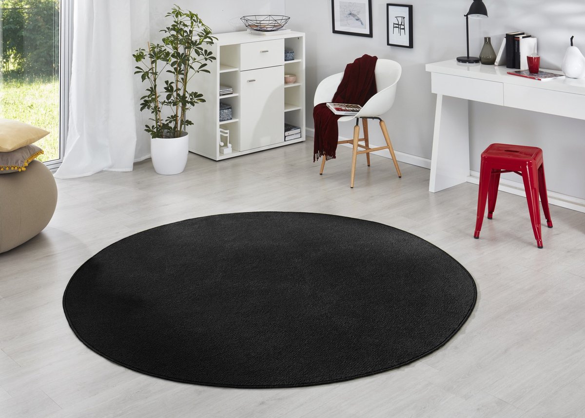 Flycarpets Rond Uni Laagpolig Effen Vloerkleed - Fancy - Zwart 200cm rond Ø