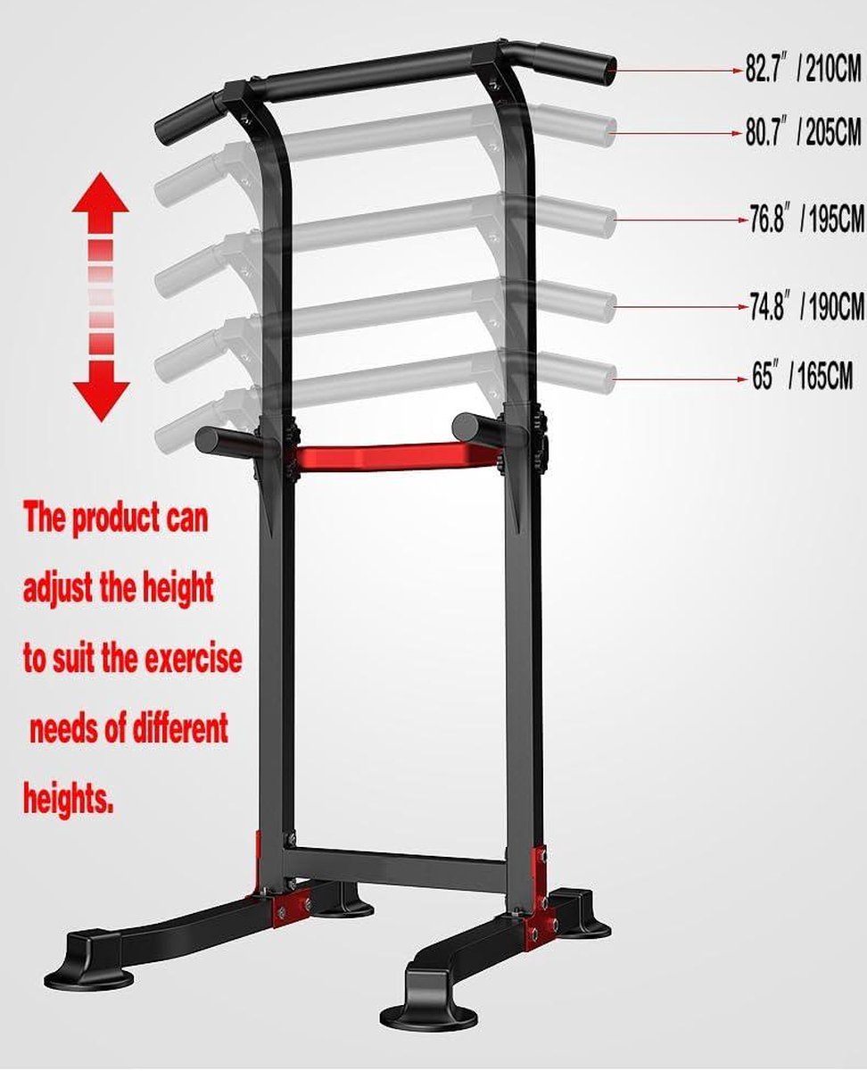 KRACHTSTATION Pull-up bar/ Optrekstang Multifunctionele Thuis Fitness Power Tower Dip Station - Verstelbare Hoogte - Antislip Voet pads - Max. 150 kg (330 lbs) thumbnail 4