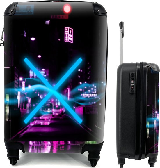 MuchoWow® Koffer - Game - Neon - Gaming - Abstract - Past binnen 55x40x20 cm en 55x35x25 cm - Handbagage - Trolley - Fotokoffer - Cabin Size - Print - MuchoWow