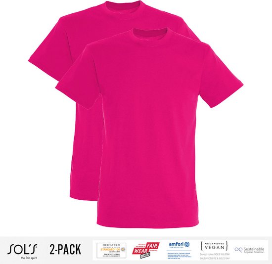 2 Pack Sol's Heren T-Shirt 100% biologisch katoen Ronde hals Roze Maat L