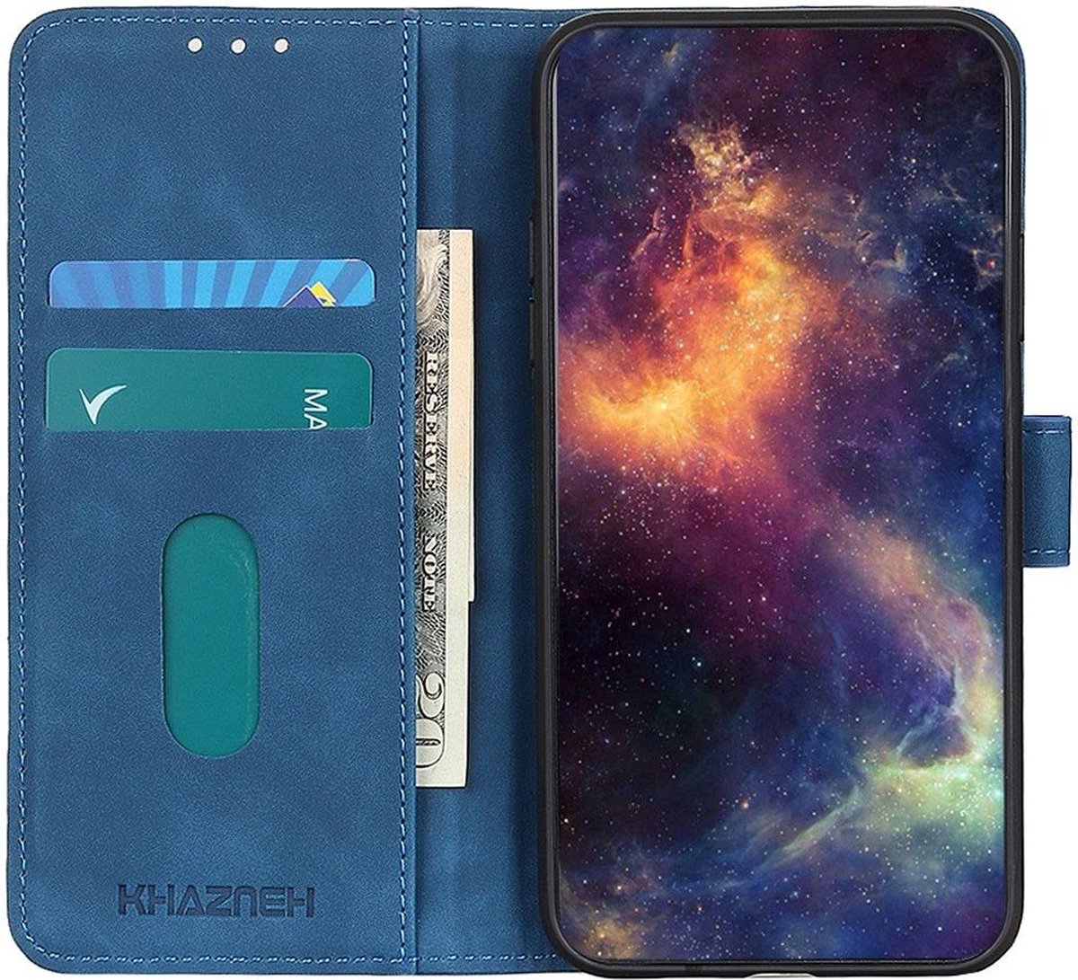 KHAZNEH Hoesje Retro Wallet Book Case Blauw Geschikt voor Samsung Galaxy S23 Plus