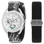 Maserati- Horloge - Zwart/Witte band - Met extra band - Model Yacht Timer