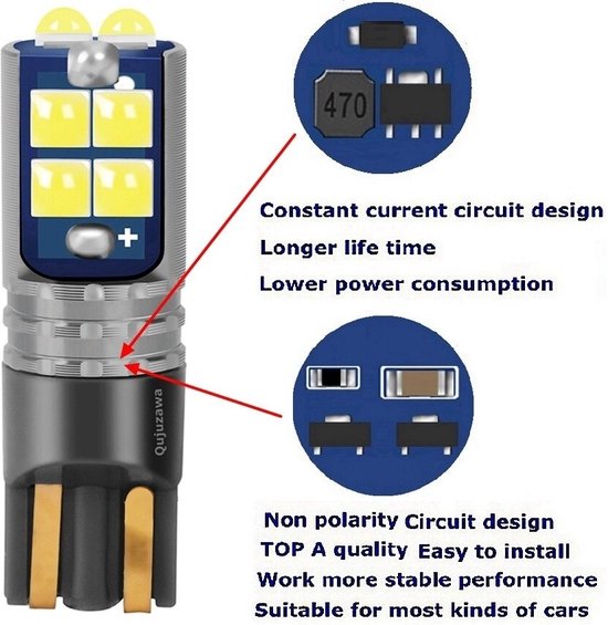 Set d'éclairage de voiture LED haute Power T10 LED Blauw glace - Aluminium de haute qualité - Canbus Éclairage intérieur