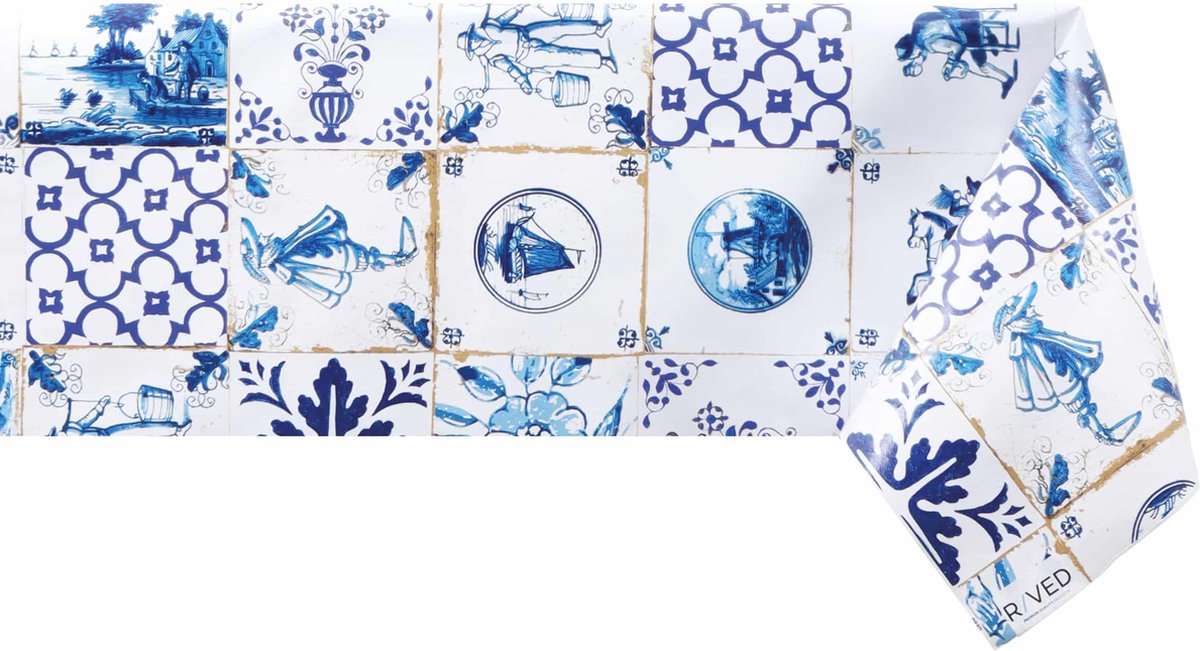 Raved Tafelzeil Delfts Tegels 140 cm x 180 cm - Beige - PVC - Afwasbaar