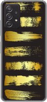 Geschikt voor Samsung Galaxy A53 5G hoesje - Gouden strepen op een zwarte achtergrond - Siliconen Telefoonhoesje